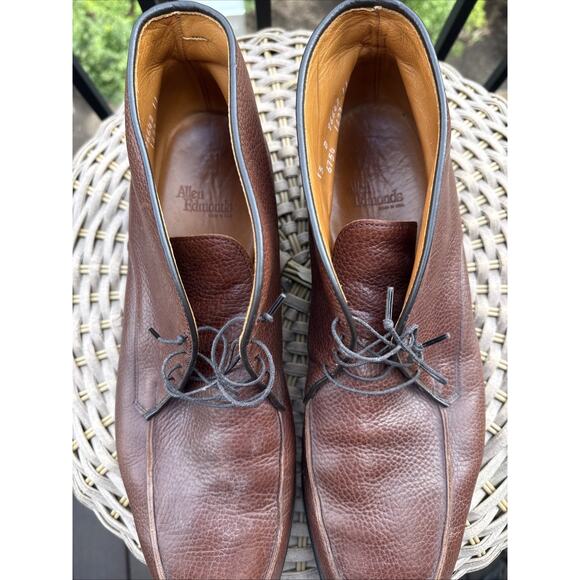 Allen Edmonds Worthingtons Cognac Brown Pebbled Leather Chukka Ankle Boots 15D - Picture 8 of 16